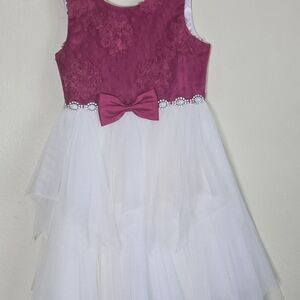 American Princess Burgundy Floral Tulle Party Dress Size 7